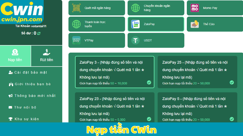 Nạp tiền CWIN